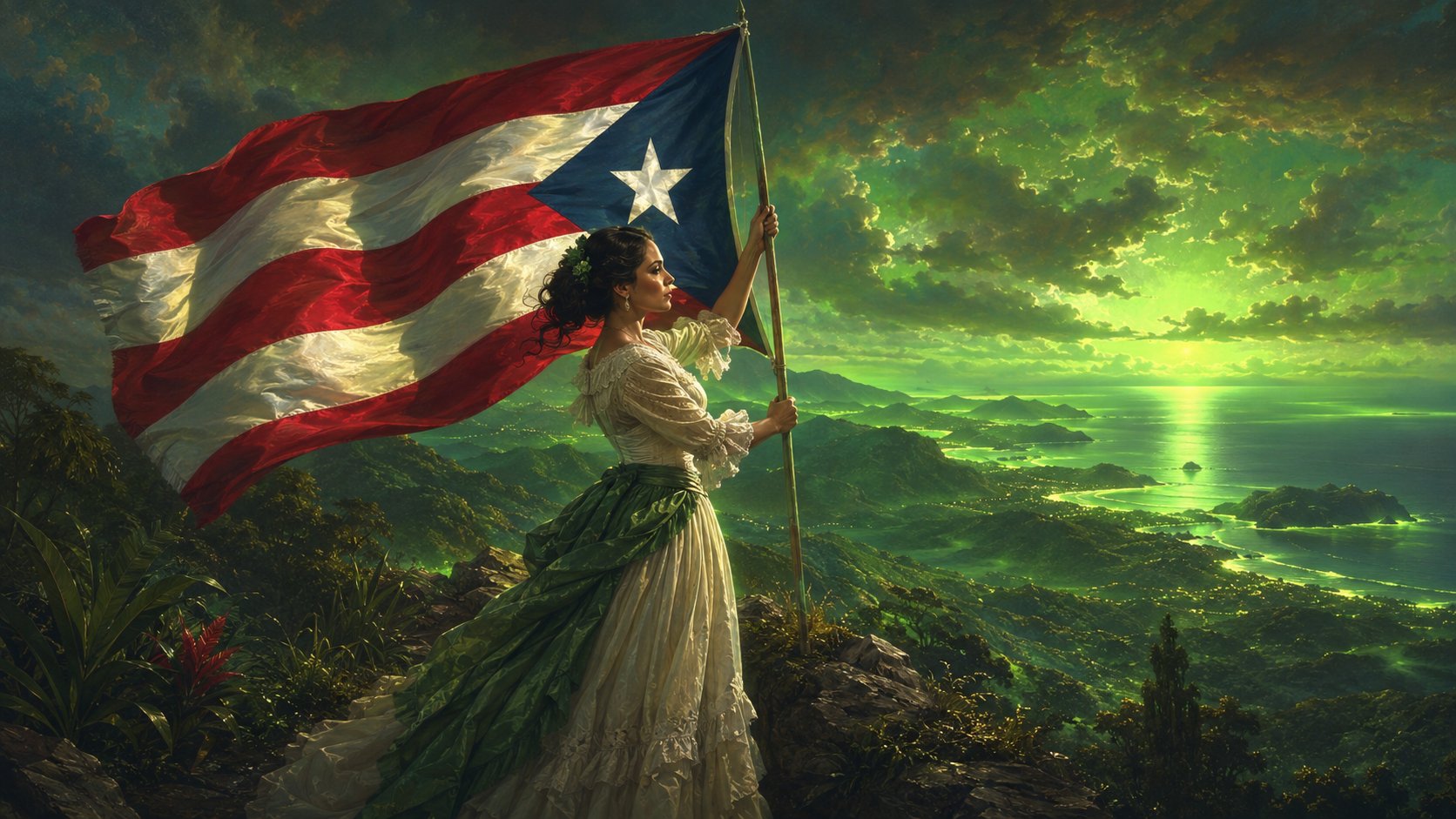 Baile en un patio señorial puertorriqueño, ilustración seleccionada para La Borinqueña