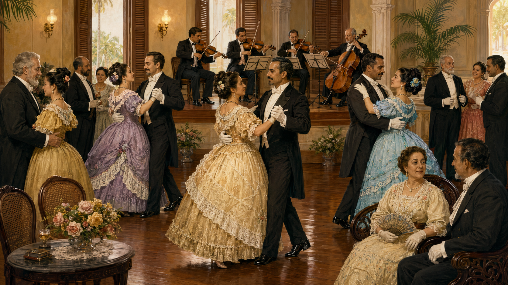 Parejas bailando danza en un salón